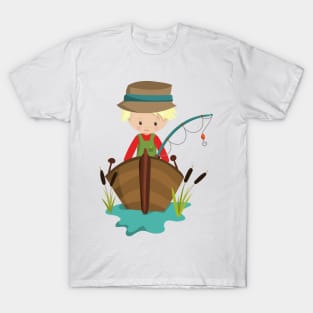 Fishing Boy, Fisherman, Fishing Rod, Blond Hair T-Shirt